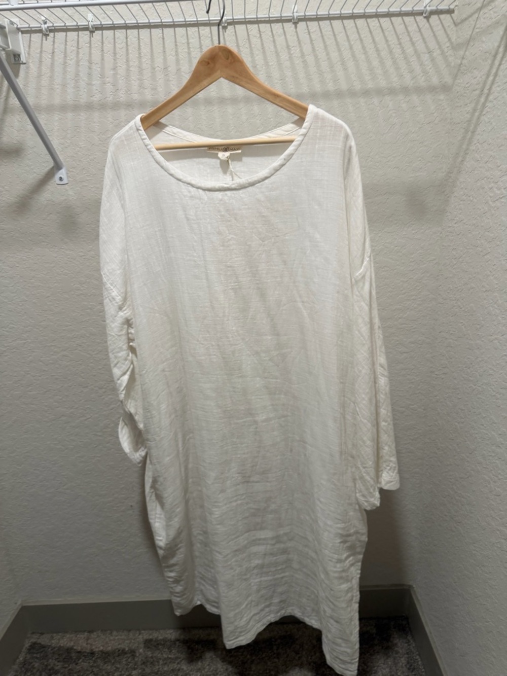 White Linen-Blend Relaxed Tunic Dress